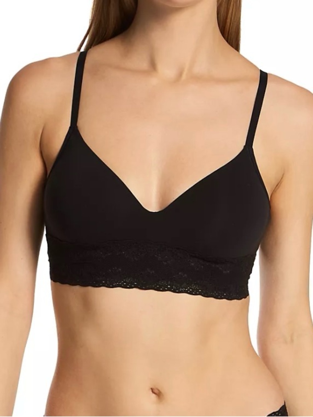 Natori Lace-Trim Wireless Bralette set in Black and Nude